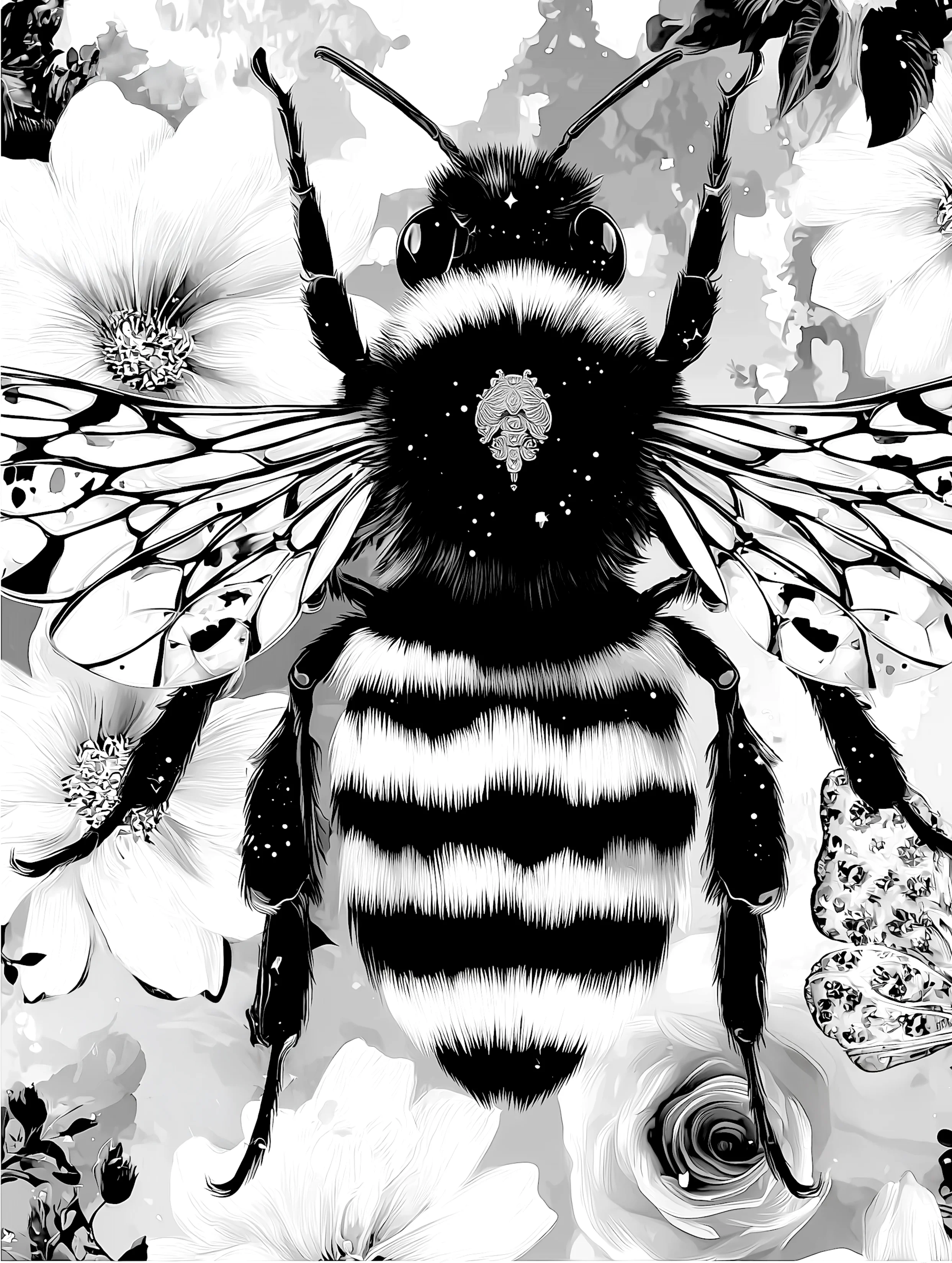 Free printable bee coloring page for adults featuring furry bottom bee
